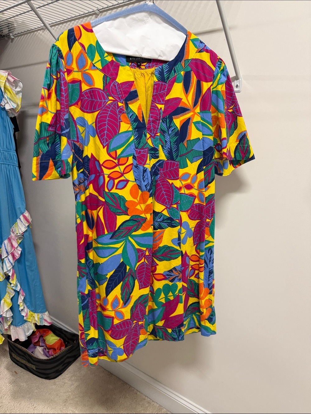 Gibson Tropical Print Dress - Yellow, Magenta, Teal, Blue